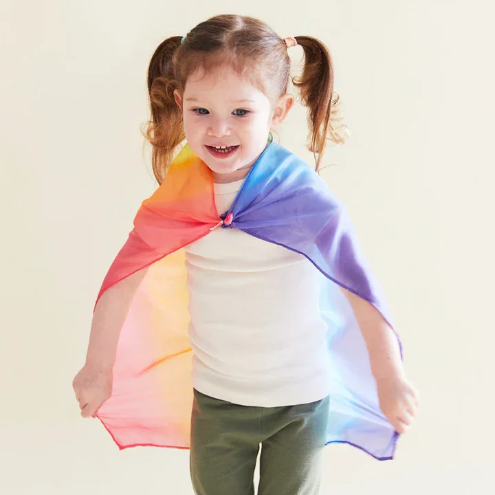 mini playsilk rainbow play regnbue lekesilke kappe jente.webp