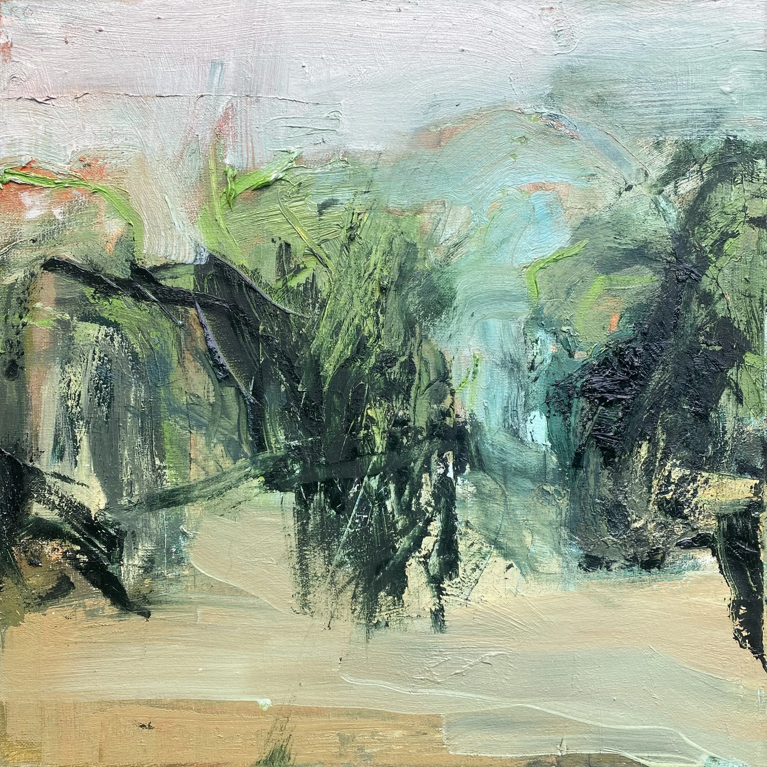 Hawthorn lane, 2025, Oil on canvas, 40 x 40cm, £750