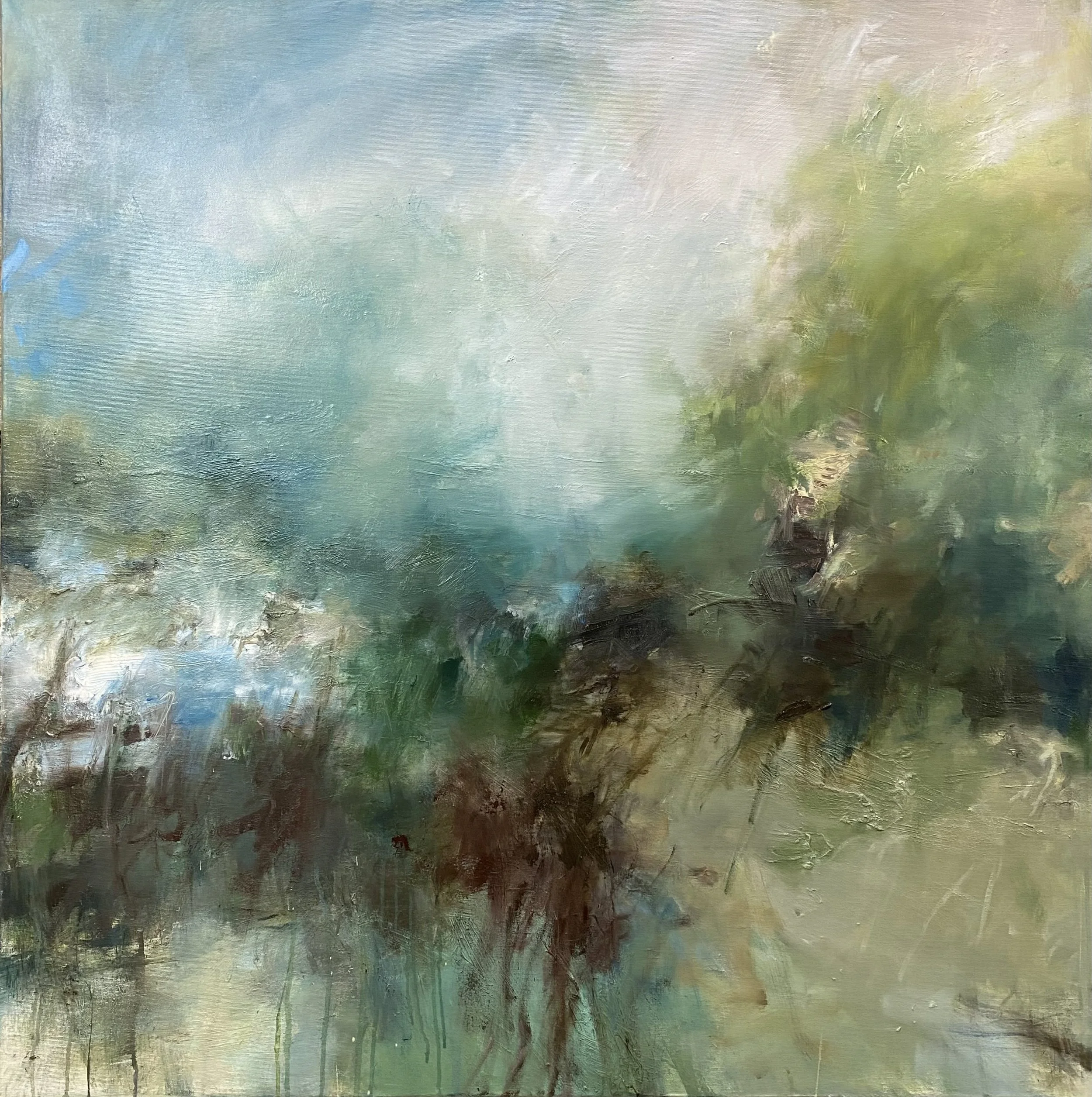 Stream at Knepp, 2026, Oil on canvas, 
100 x 100cm, £2,850