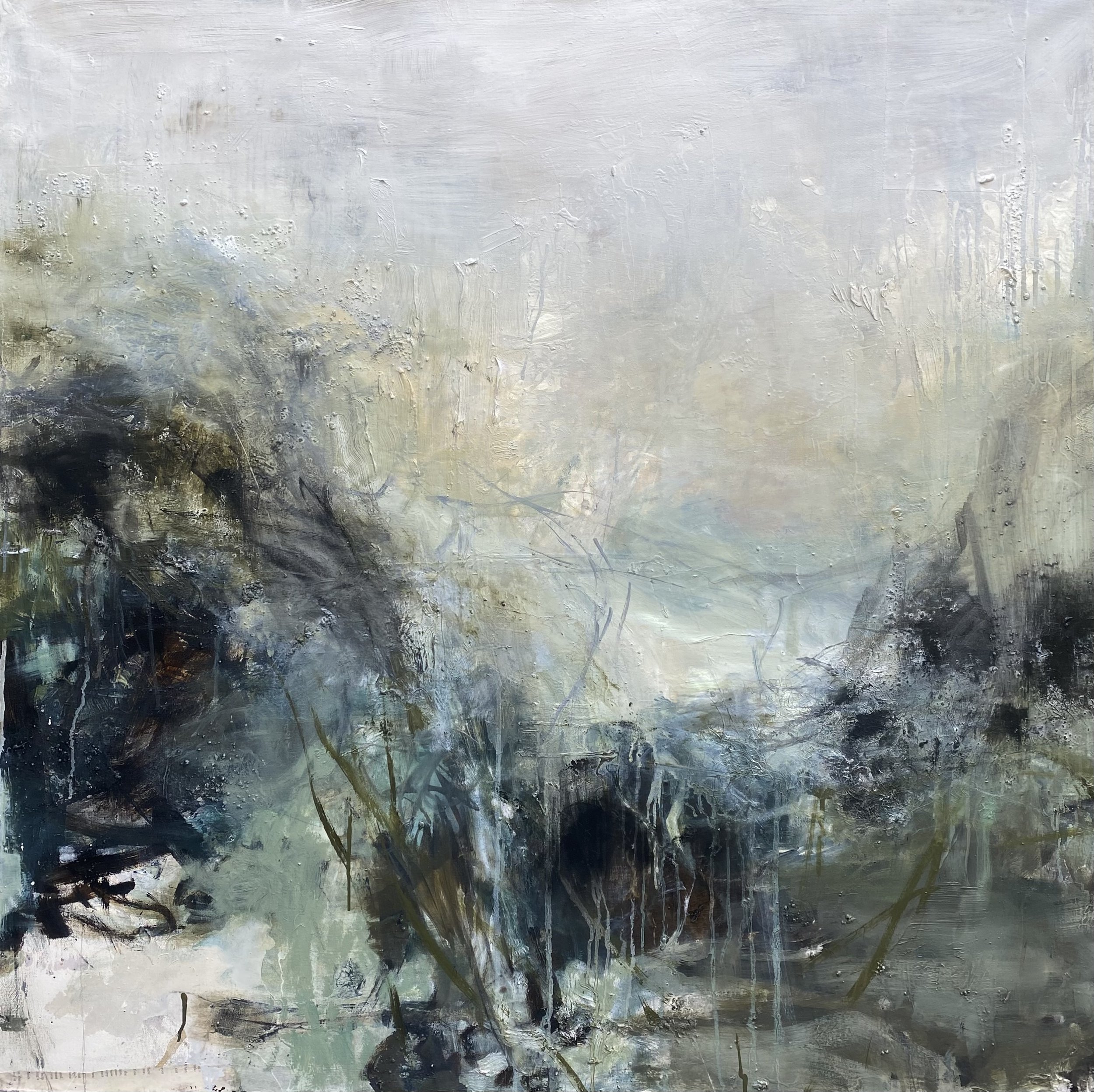 Invisible threads, Mixed materials on canvas, 2026, 100 x 100cm, £2,850
