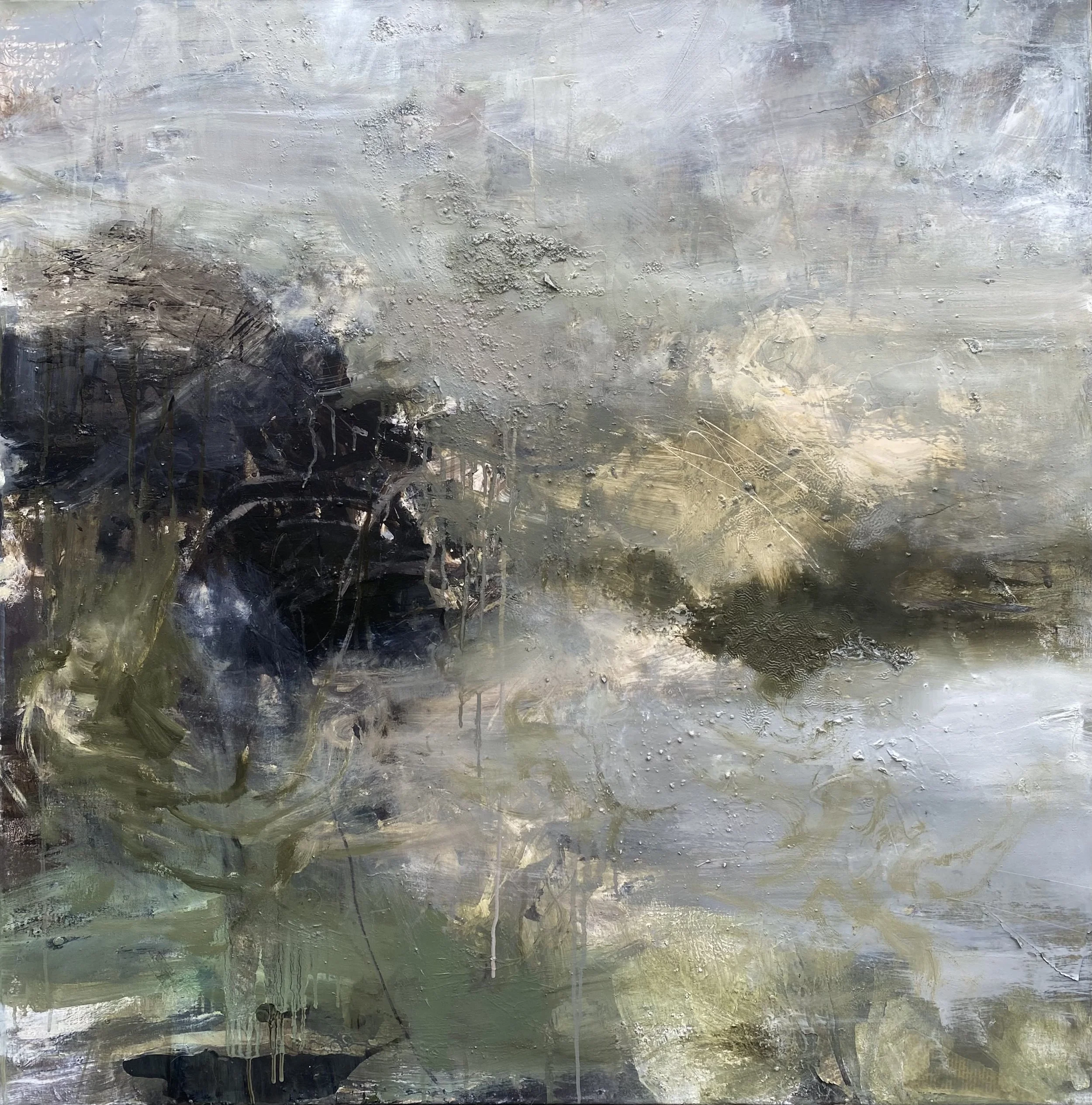 In exile, Mixed materials on canvas, 2026, 100 x 100cm, 2026