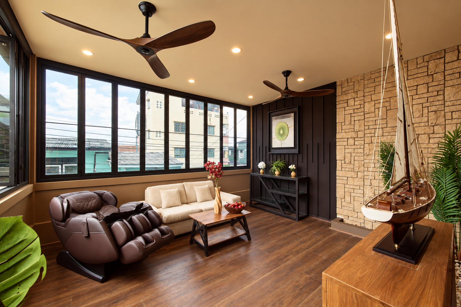 Lounge area with massage chair