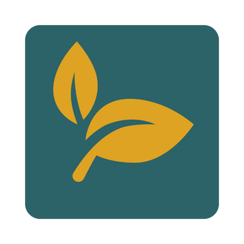 Icon of a plant with two leaves, one smaller and one larger, in a square with rounded corners.