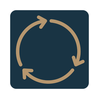 Icon of a circular arrow cycle on a dark background.