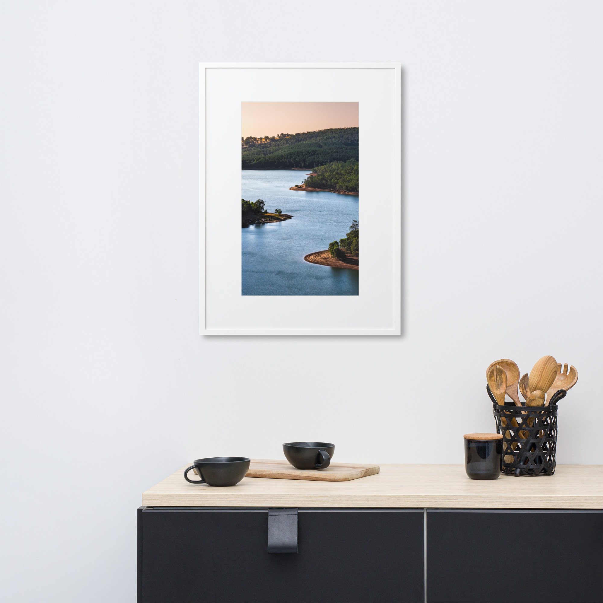 Still Bend - last light over forest and river in modern living room