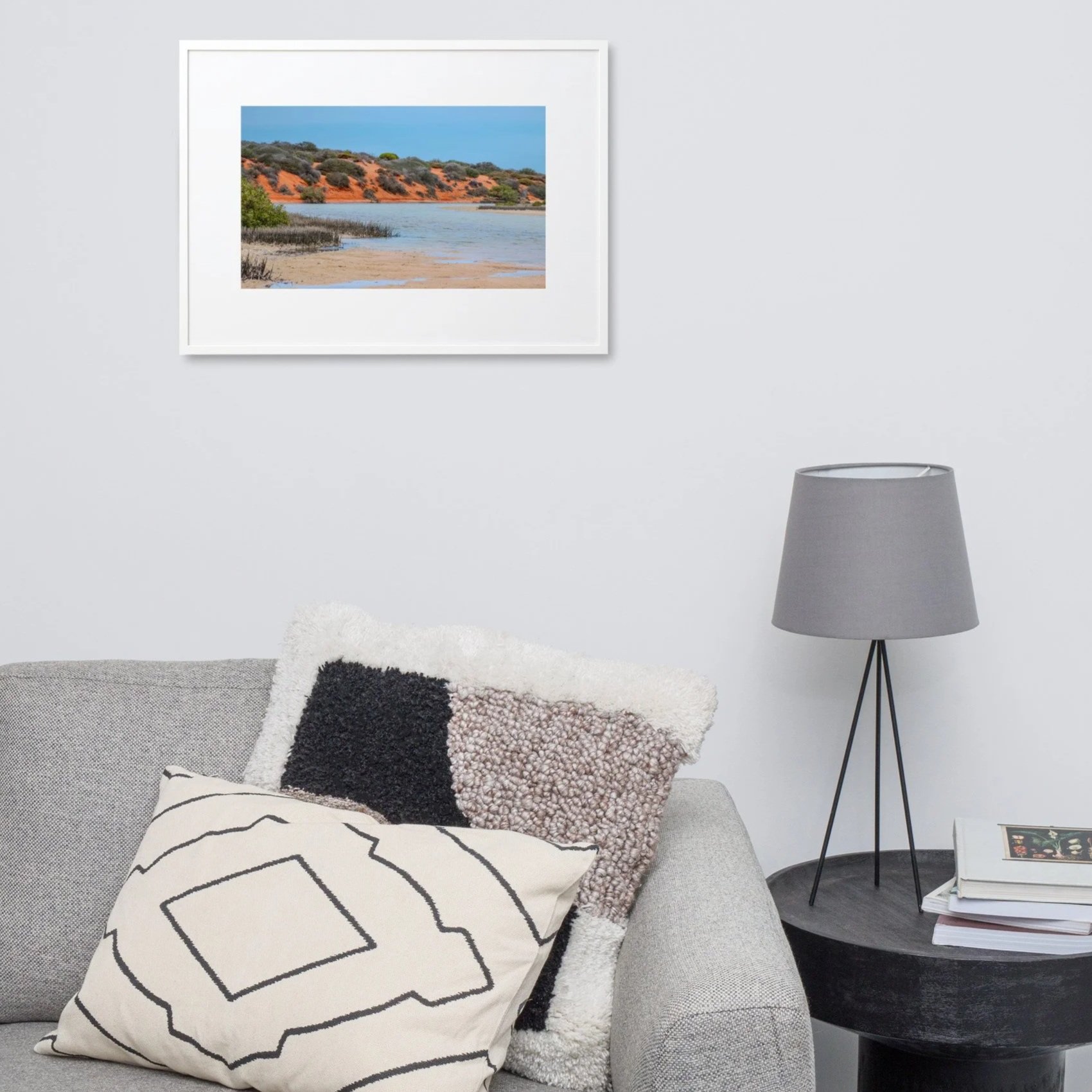 Quiet Tides coastal river, Above couch in modern living room, Shark Bay, WA