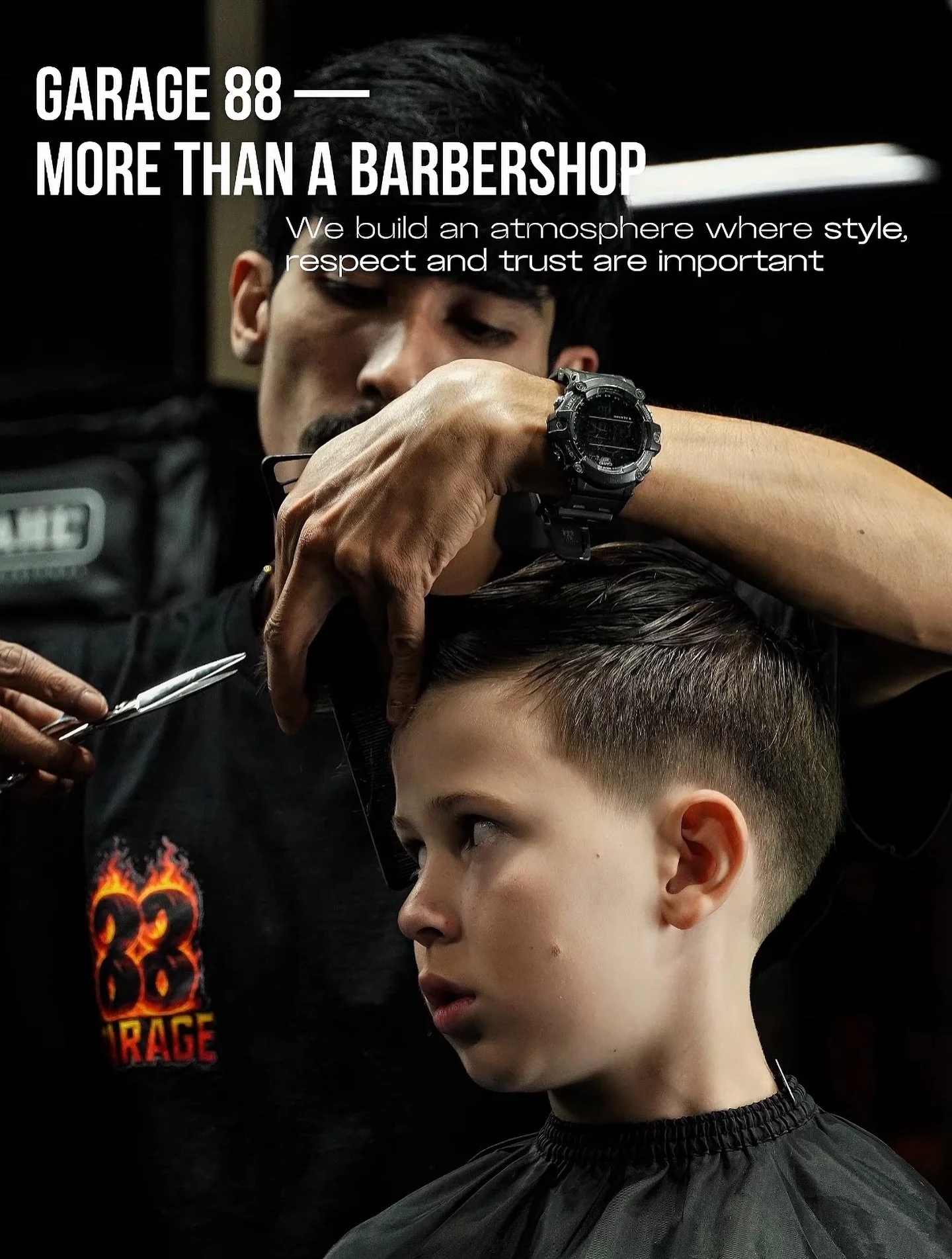 We build an atmosphere where style, respect and trust are important.

Garage 88 is your true masculine zone &ndash; not a salon or a spa. We created it for men who build, create, and live at full speed, wanting to look sharp, feel strong, and stay au
