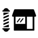 Barbershop with a classic pole sign in front