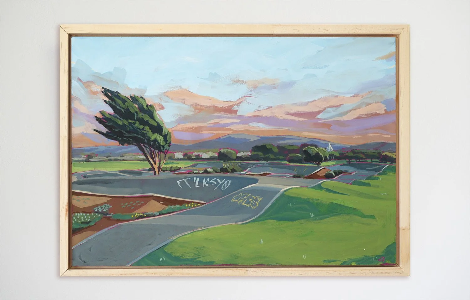 Raglan Pump Track, Gouache on Panel, SOLD