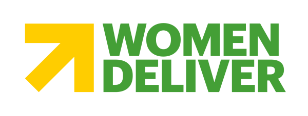 Logo with upward arrow and bold text 'Women Deliver' in green.
