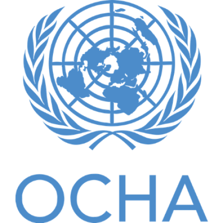 United Nations logo with a world map surrounded by olive branches, and the acronym "OCHA" beneath it.