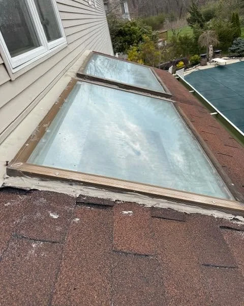Outdated skylight before new VELUX installation