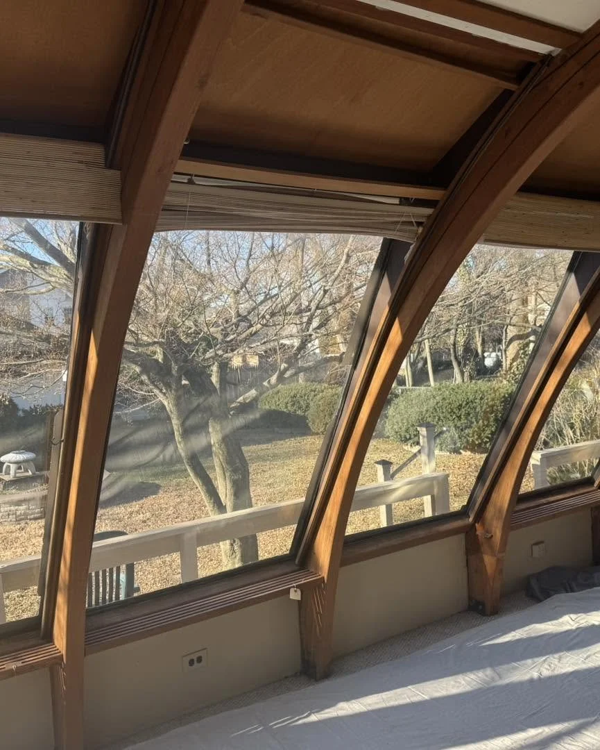 Existing glass skylights before renovation