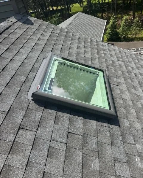 Completed VELUX FCM skylight upgrade with solar-powered blind and interior trim in Southampton