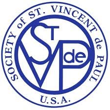 Seal of the Society of St. Vincent de Paul U.S.A., featuring circular text and the organization's initials in a stylized design.