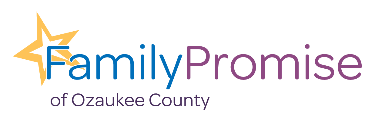 Logo for Family Promise of Ozaukee County featuring a yellow star and the organization's name in blue and purple text.