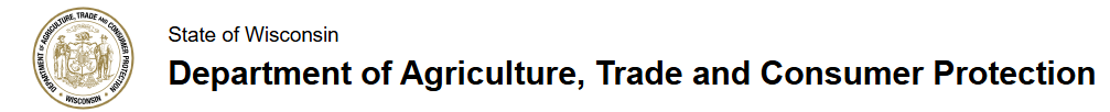 Seal of the Wisconsin Department of Agriculture, Trade and Consumer Protection with text indicating the state and department name.