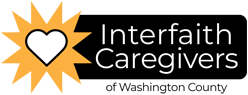 Logo for Interfaith Caregivers with a sunburst design and the organization's name.