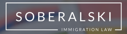 Text image with the words 'SOBERALSKI IMMIGRATION LAW' in white font on a dark background.