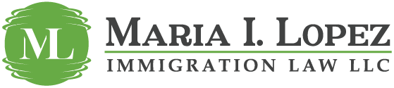 Maria I. Lopez Immigration Law LLC logo with green circular emblem and black text.