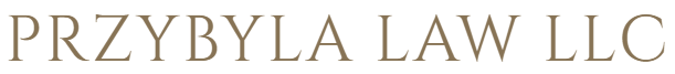 PRZYBYLA LAW LLC logo text in gold color on a white background