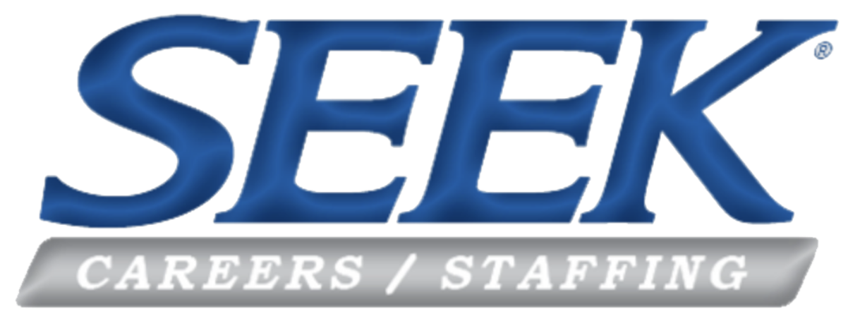 SEEK Careers / Staffing logo with large blue 3D text and a silver banner underneath