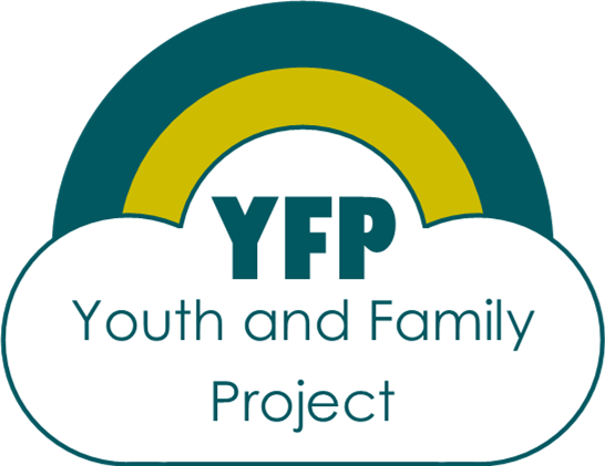 Logo for Youth and Family Project with a rainbow and cloud design.