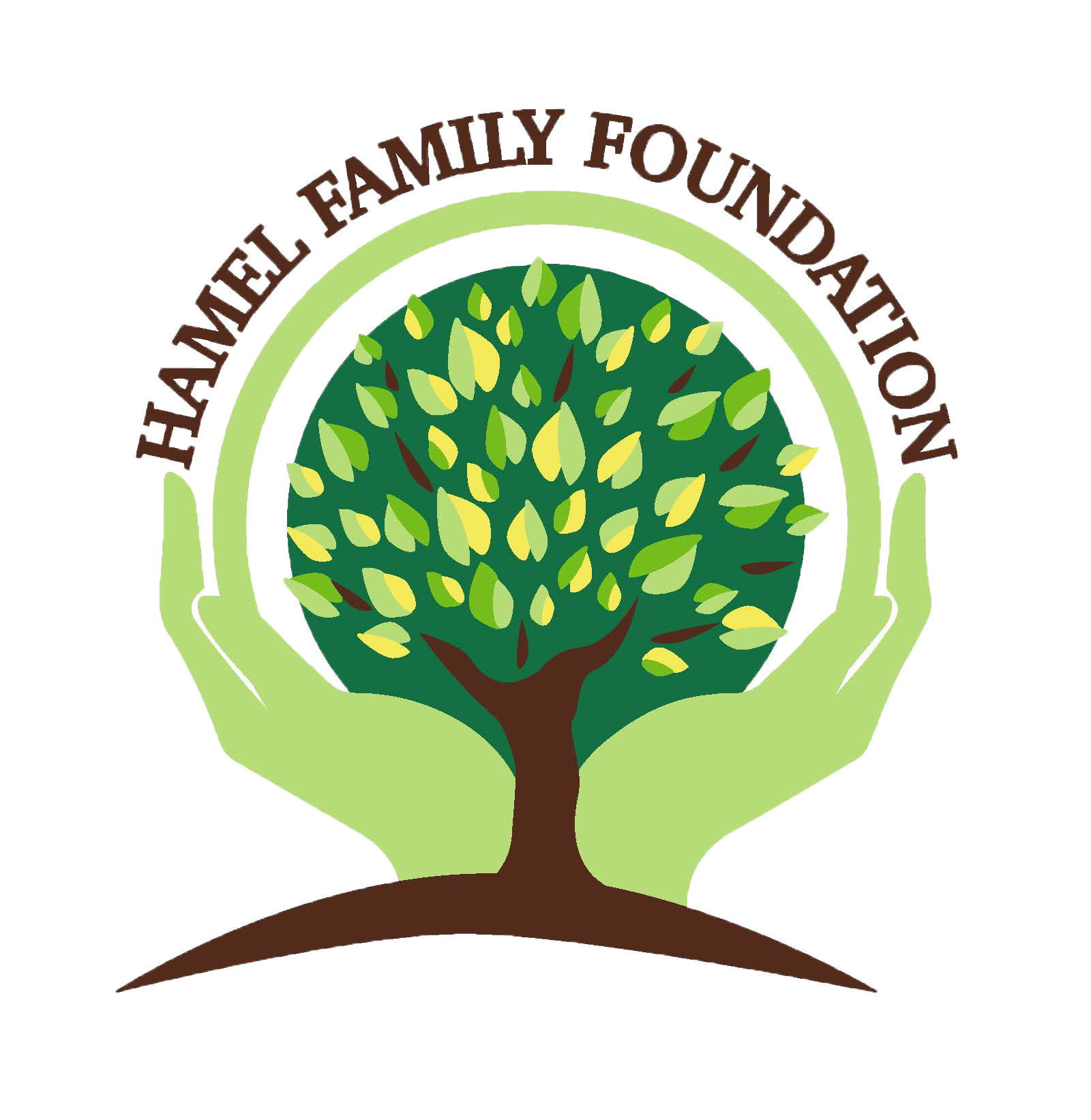 Logo of the Hanneel Family Foundation features a tree with green leaves cradled by two stylized hands, with the foundation's name encircling the top of the logo.