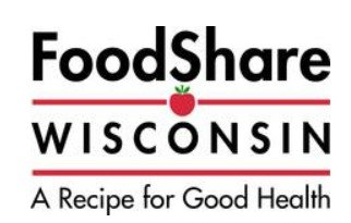 FoodShare Wisconsin logo with a red tomato icon and the tagline "A Recipe for Good Health".