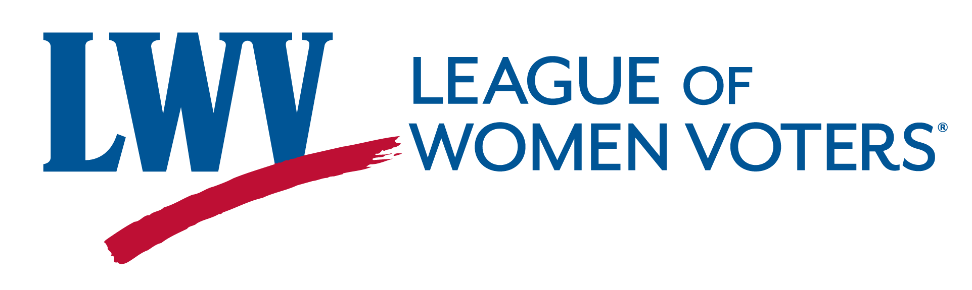 League of Women Voters logo with blue and red text.