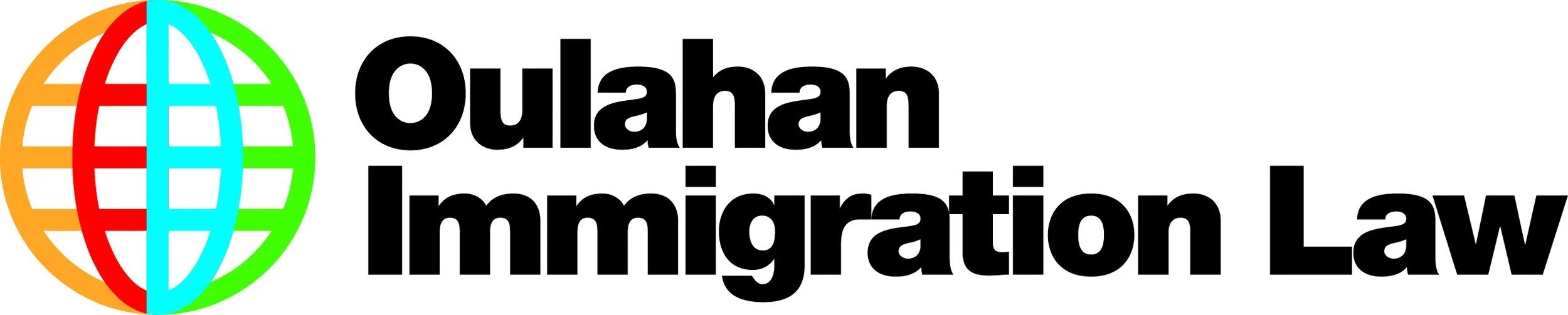 Logo with a globe and the text 'Oulahan Immigration Law' in black.