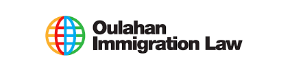 Oulahan Immigration Law logo featuring a multicolored globe icon and black text