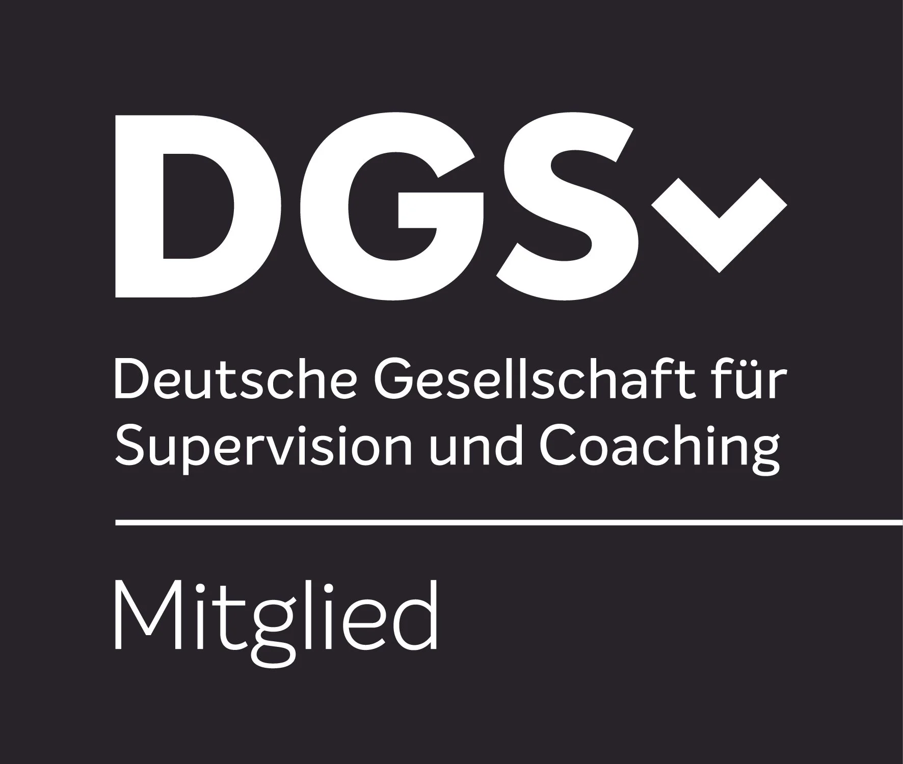 Logo of DGSV, a German organization for supervision and coaching, with the initials DGSV and a check mark, along with words indicating it is a member of the International Coaching Federation.