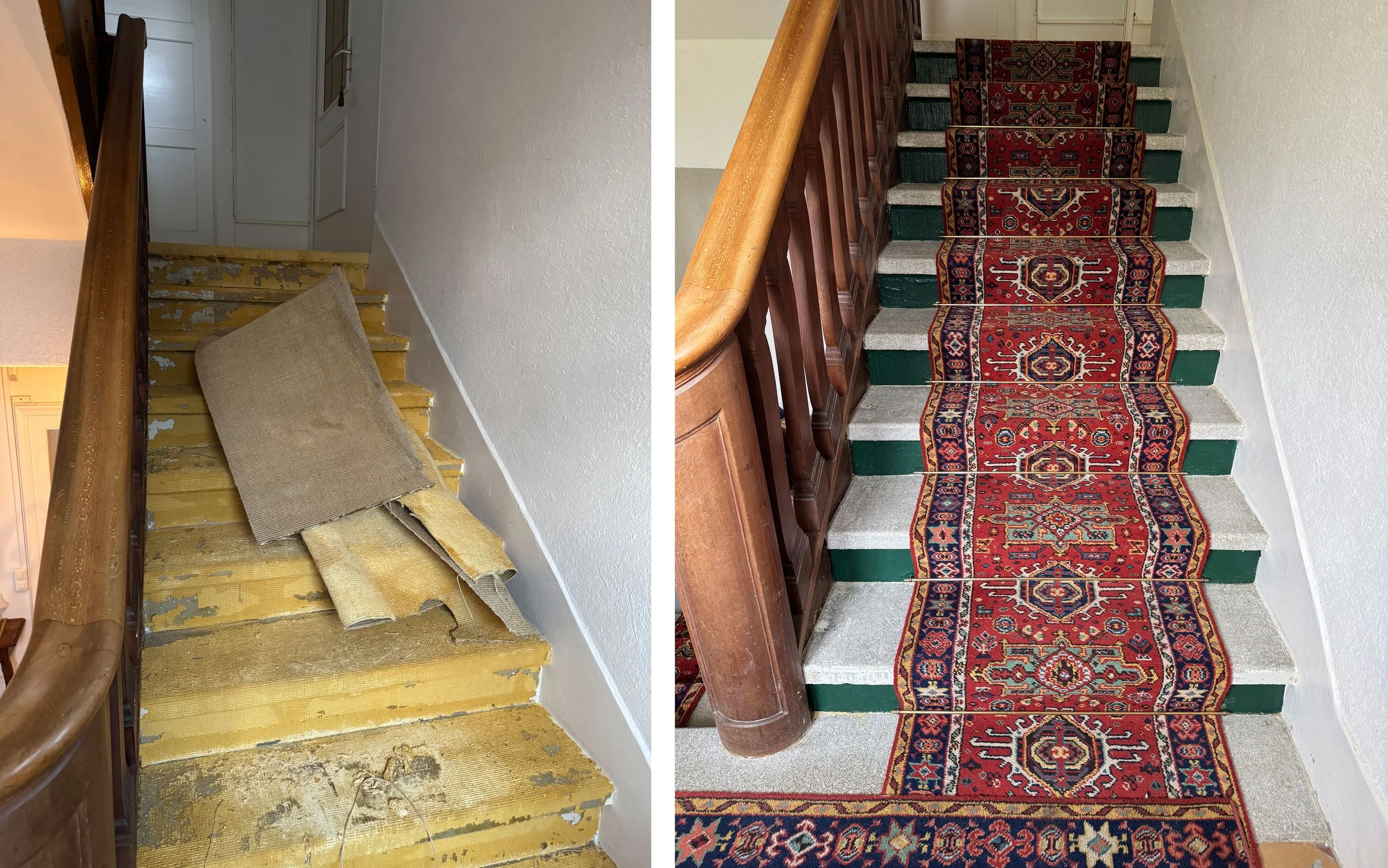 A staircase - before and after renovation