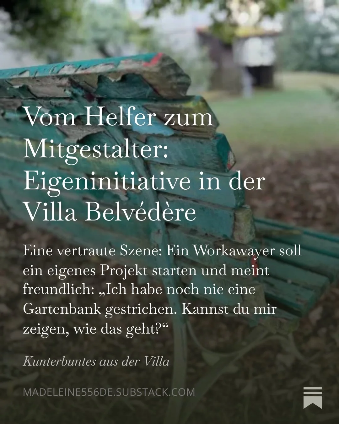 A green weathered garden bench