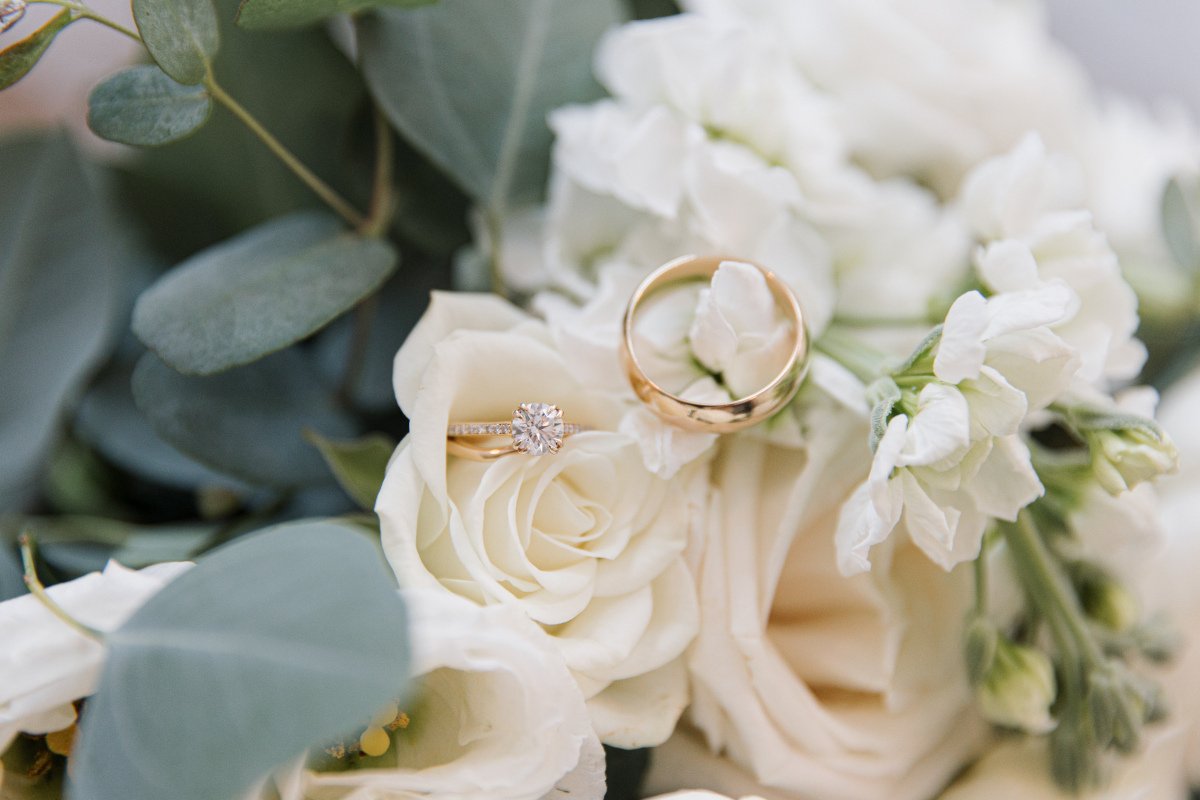 Wedding Rings Surrounded by Bridal Florals