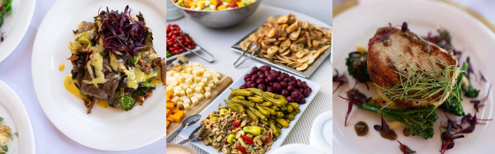 Catering dishes and appetizer spread served at an event at The Lumigail.”