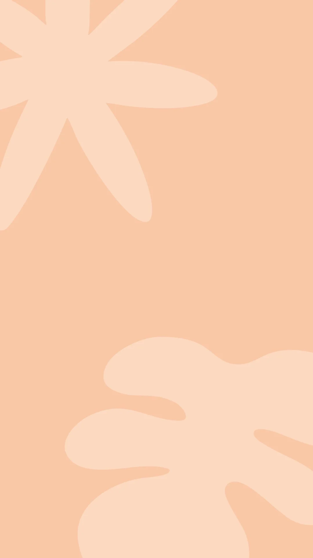 Abstract peach and beige background with minimalistic leaf and cloud shapes.