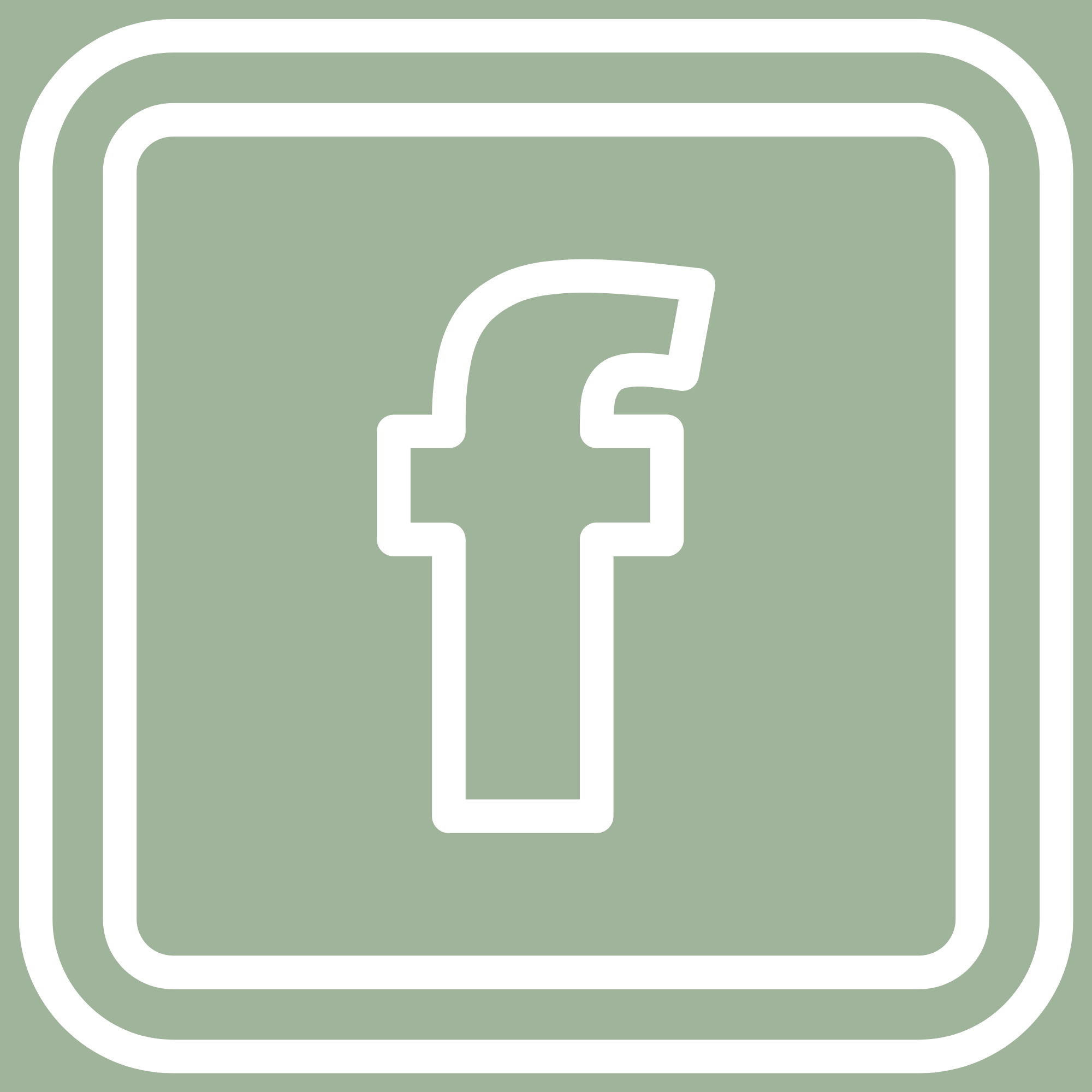 white simple Facebook icon on pale green background. Icon shows square box with letter 'f' inside