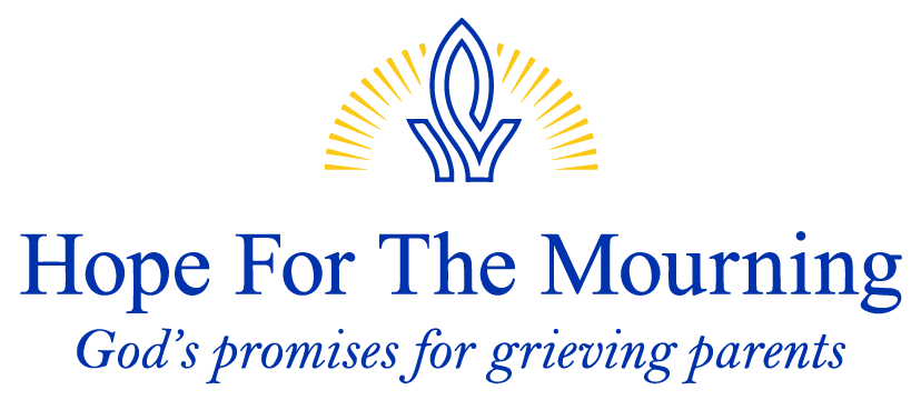 Hope for the Mourning logo with a stylized flower and the text 'Hope For The Mourning' and 'God's promises for grieving parents'.