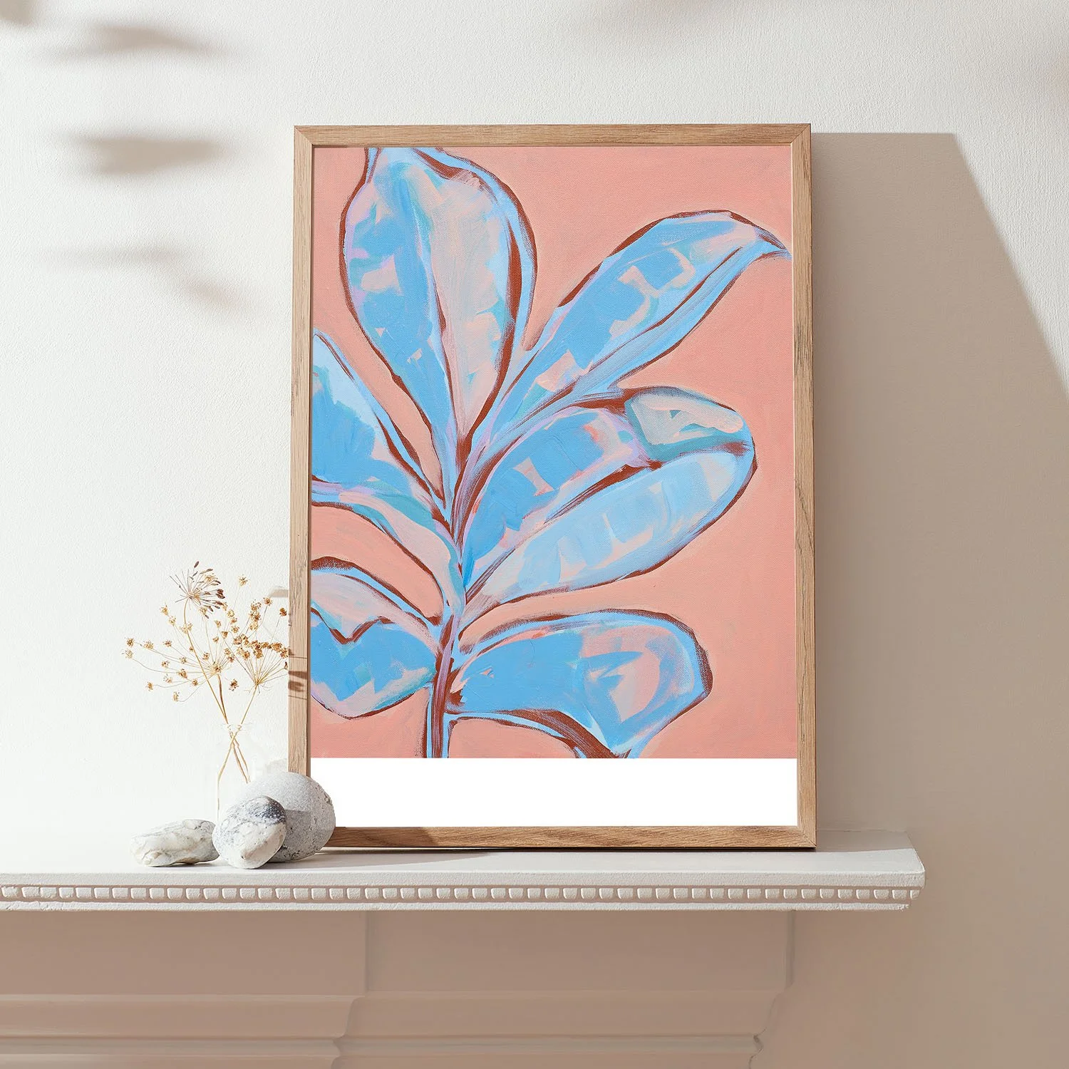 Blue Rubber Plant on Pink: Giclee Print