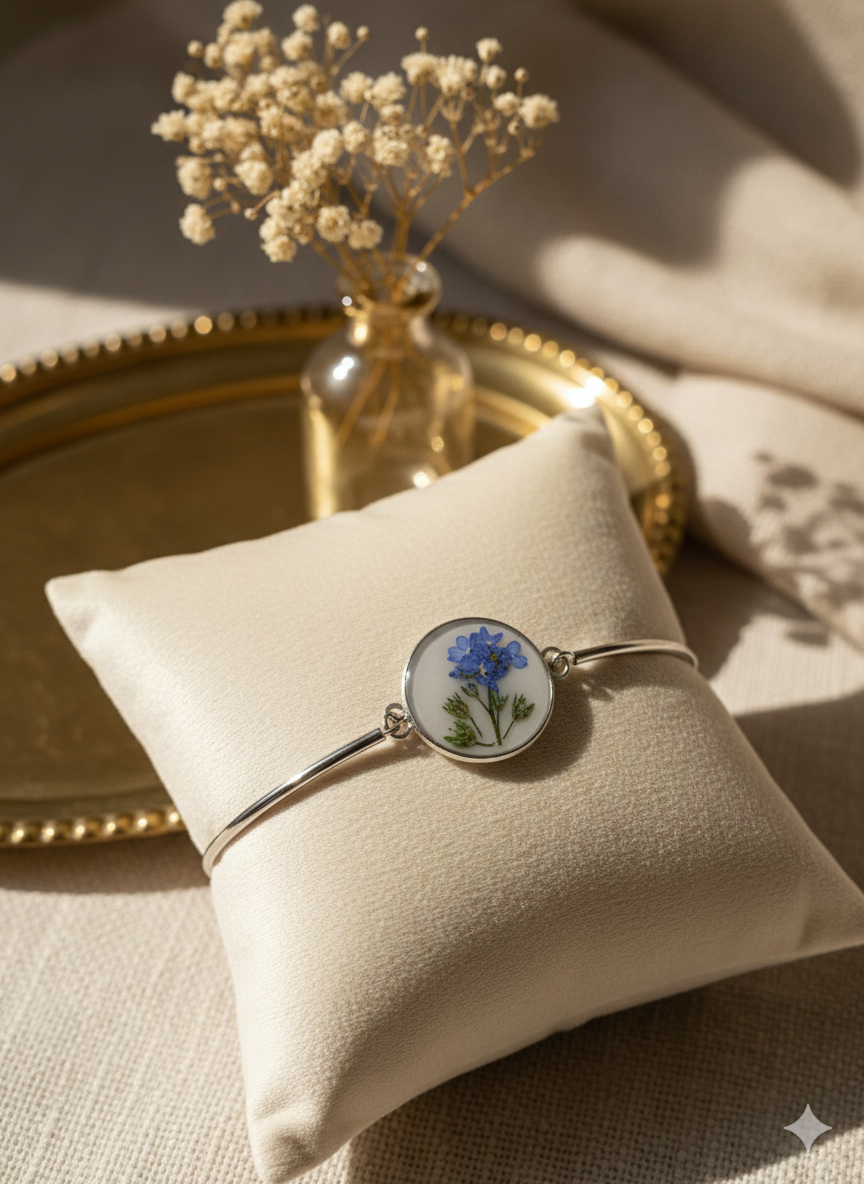 Pressed Blue Flower Bracelet