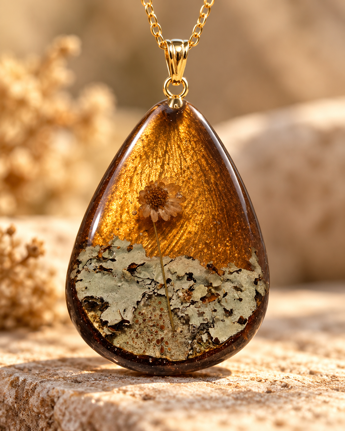 Golden Teardrop Botanical Resin Pendant.png