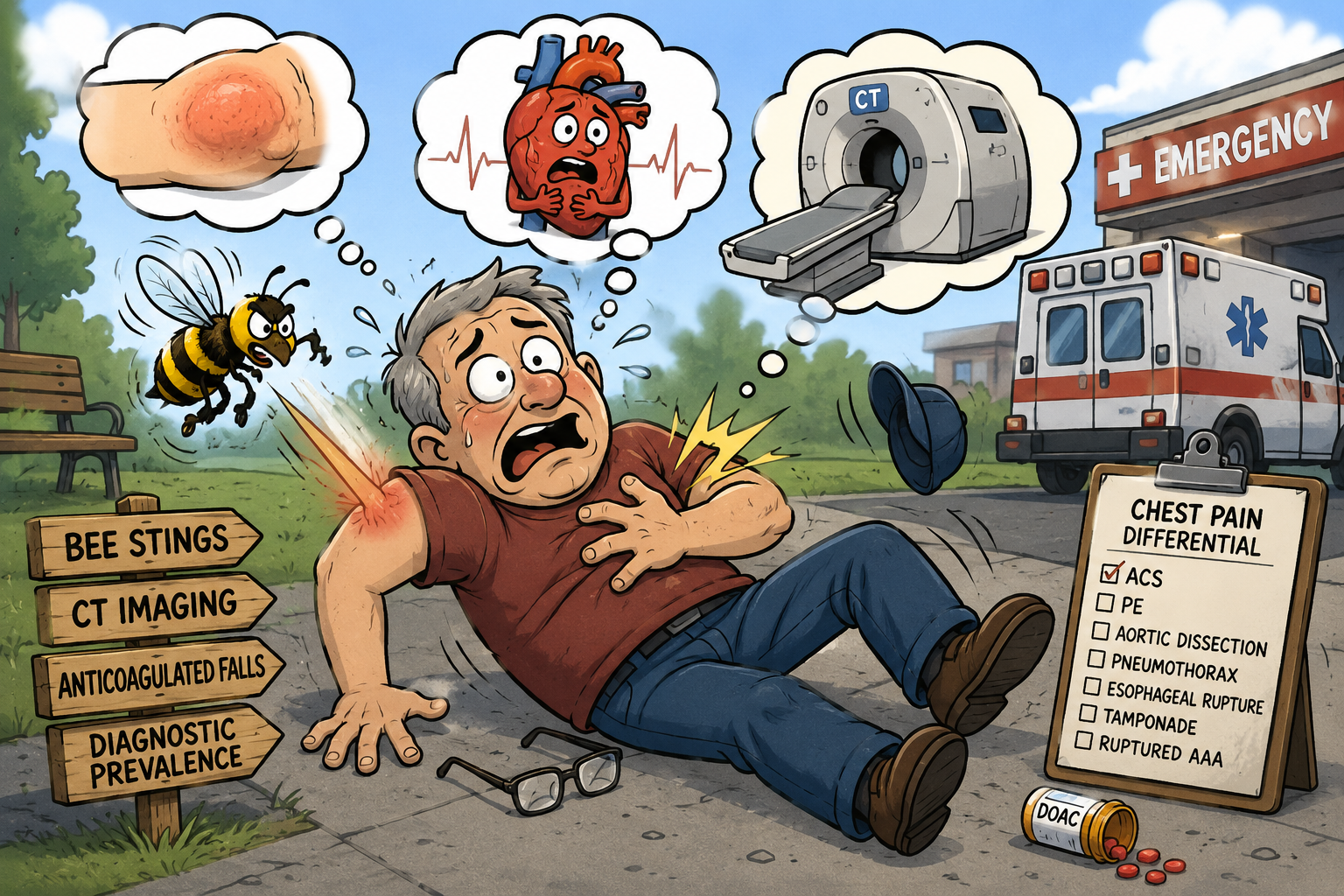 Chest Pain, Anticoagulated Falls, and Bug Bites