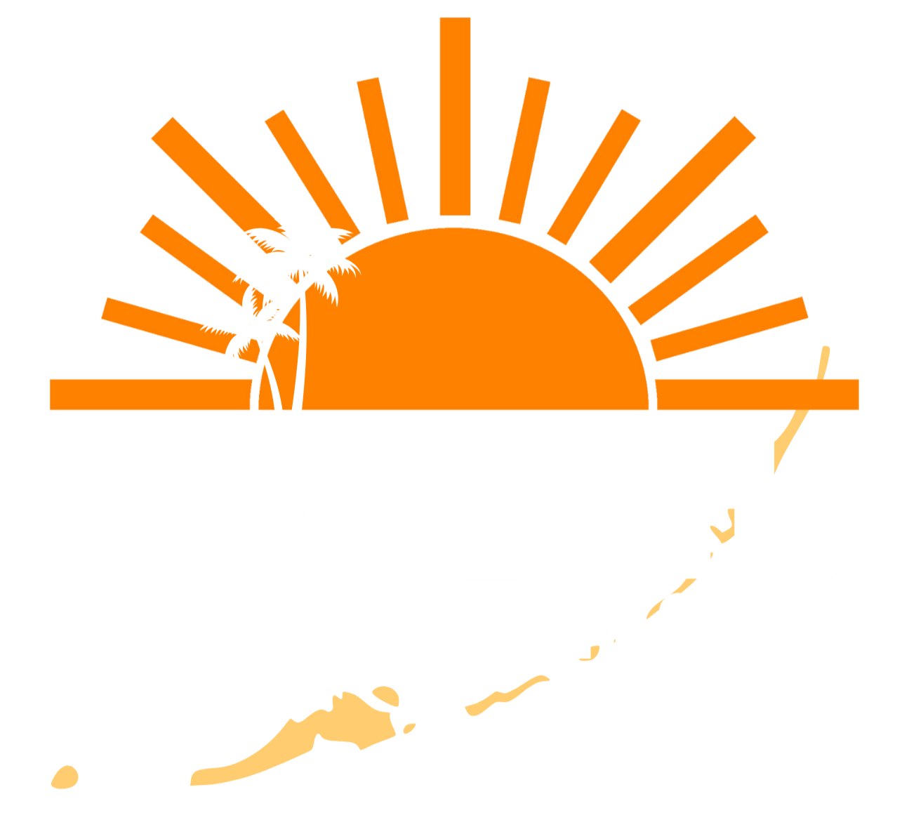 Logo for the SunFest of the Keys event featuring a stylized orange sun with rays, two palm trees, and text reading 'SunFest of the Keys' with a small map outline of the Florida Keys.