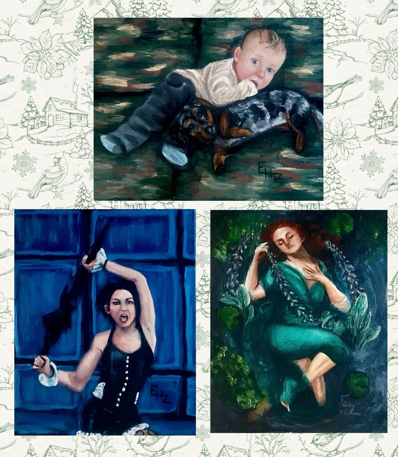 My 2025 Holiday paintings! 
Do you make gifts for friends and family for the holiday? 
These are all at their homes already so I can share them. All are oil on 8x10 panel! 
At the top - &ldquo;Roland and Gator&rdquo;, a painting of my little boy when