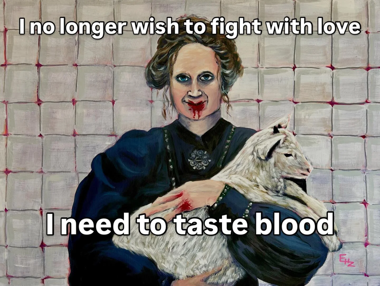 The power of our love can&rsquo;t defeat the fascists.
But we can use our love to power our fists and teeth and claws. 

&ldquo;Practicing gratitude&rdquo;
Acrylic on 18x24 canvas 

#painter #severance #gwendolynchristie #fuckice #chingalamigra #girl