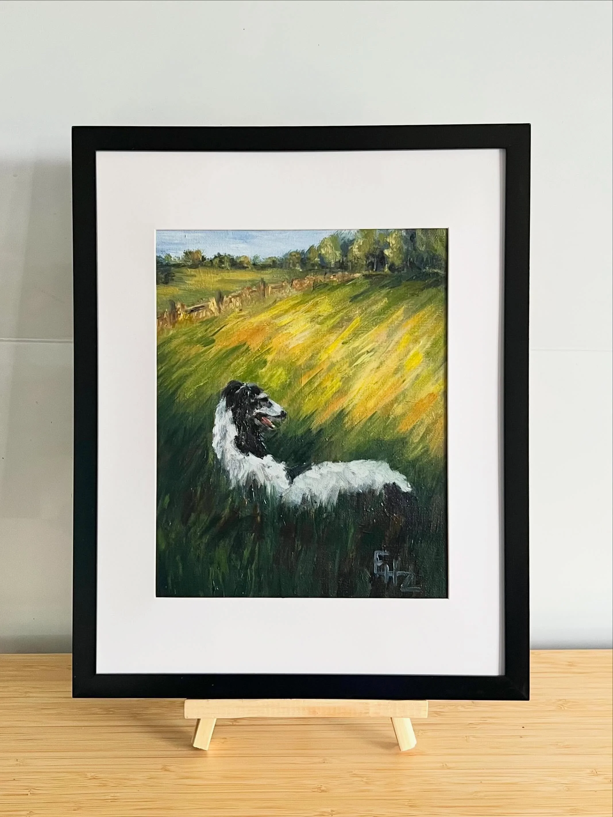 &ldquo;Abby&rsquo;s World&rdquo; (oil on 8x10 board)

Abby as seen @cleolonglegs is one of the great instagram dogs. Last fall her social media manager posted a video of her and her sisters running around a field. There was a frame in it that just go