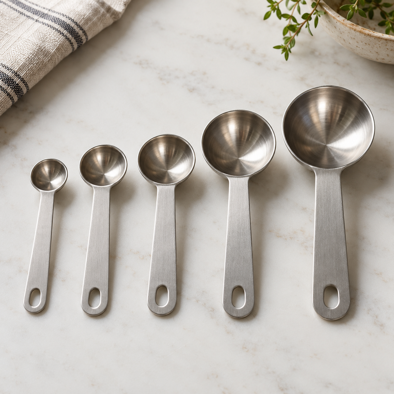 Graduated measuring spoons from smallest to largest, a metaphor for calibrating laser settings to the individual.