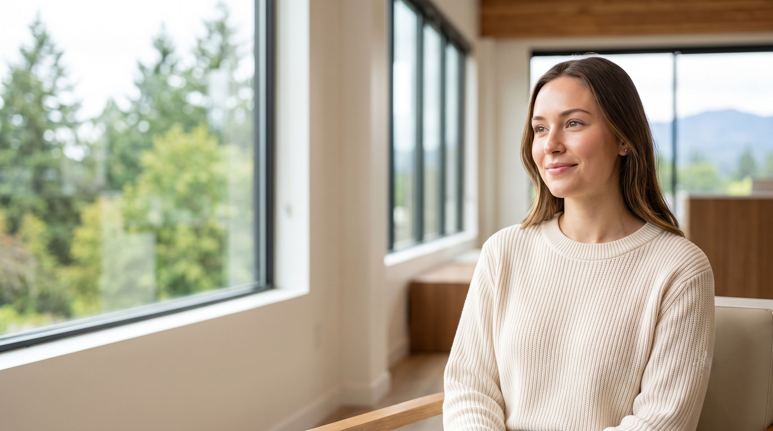 Calm person with clear skin in a Medford clinic considering microneedling for acne.